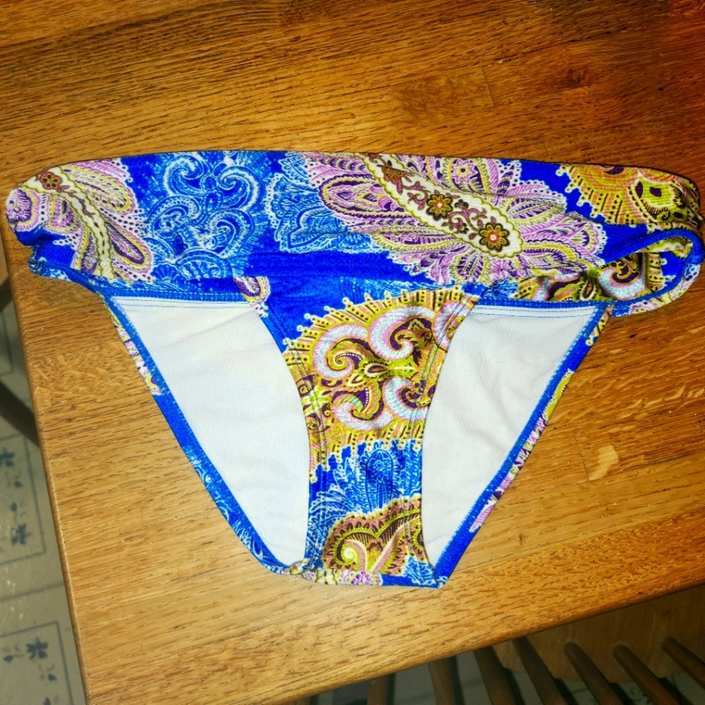 NWT Blue & Gold Paisley Bikini Bottoms small s/p